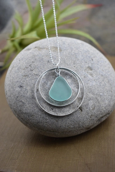 Multi Circle - Eco Seaglass & Sterling Silver Frame Necklace | Whitelotus Design