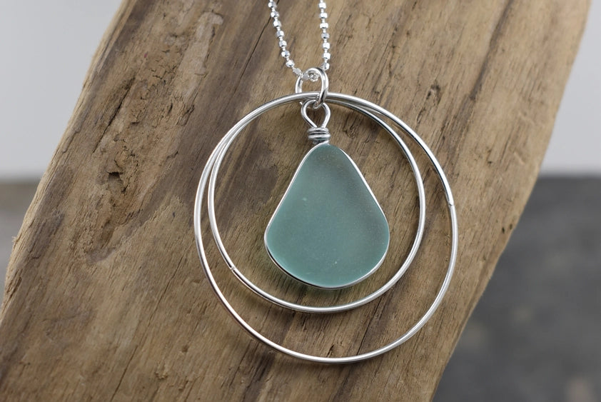 Multi Circle - Eco Seaglass & Sterling Silver Frame Necklace | Whitelotus Design