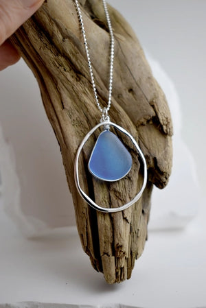 Organic - Eco Seaglass & Sterling Silver Frame Necklace | Whitelotus Design