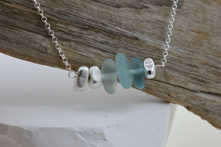 Horizontal Stacked Pebble - Eco Seaglass Necklace | Whitelotus Design