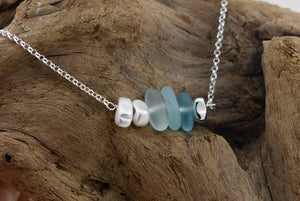 Horizontal Stacked Pebble - Eco Seaglass Necklace | Whitelotus Design