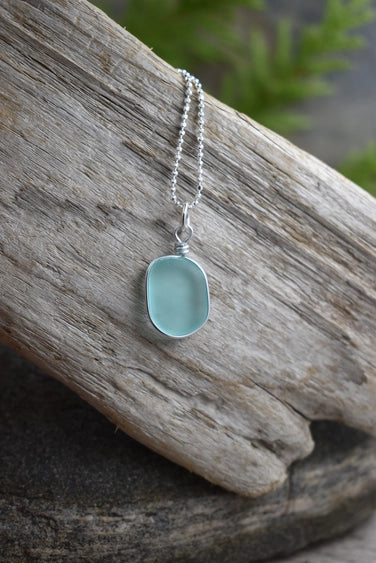 Solo - Wire Wrapped Eco Seaglass Pendant Necklace