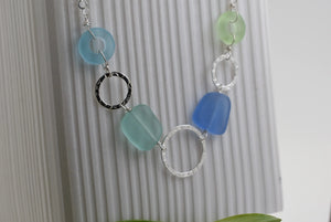 Eco Seaglass & Sterling Silver Statement Necklace | Whitelotus Design