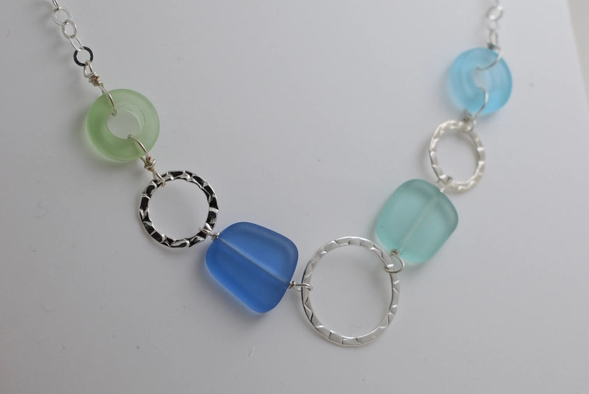 Eco Seaglass & Sterling Silver Statement Necklace