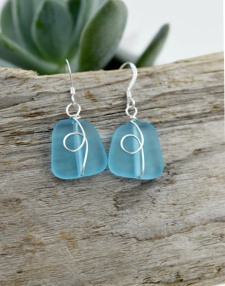 Wired Dangle - Eco Seaglass Earrings | Whitelotus Design