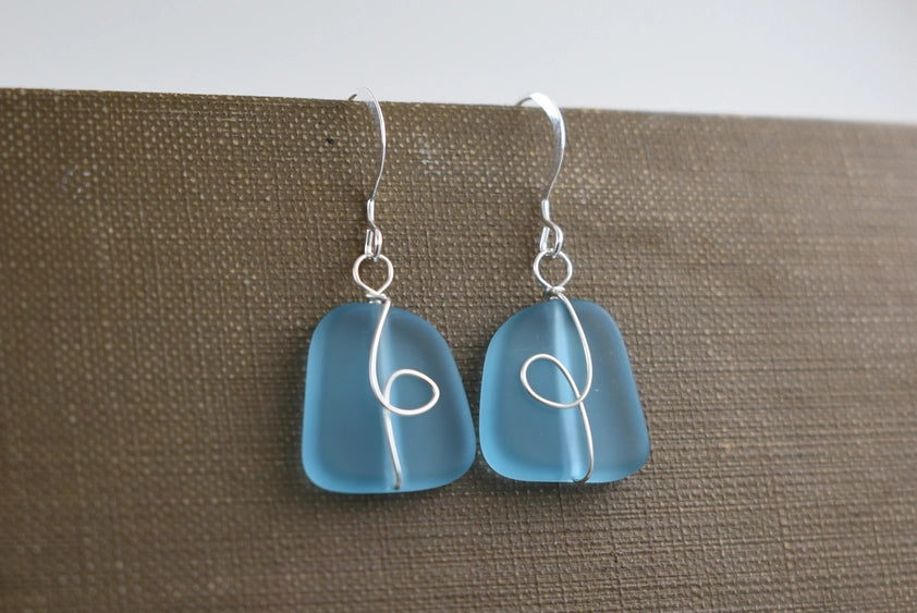 Wired Dangle - Eco Seaglass Earrings | Whitelotus Design