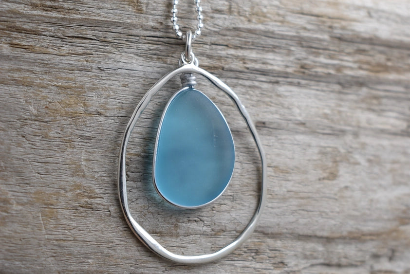 Organic - Eco Seaglass & Sterling Silver Frame Necklace | Whitelotus Design