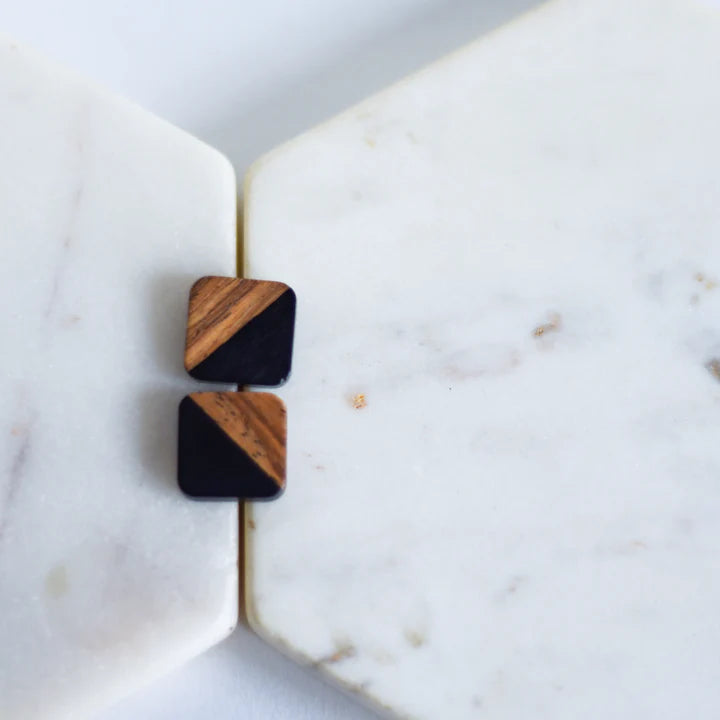 Square Resin & Wood - Earrings | Whimsy's Jewels