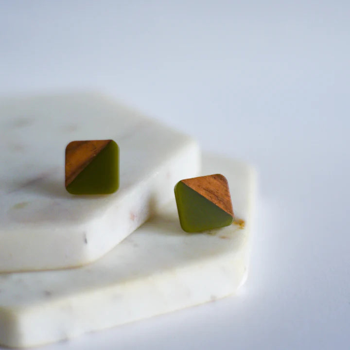 Square Resin & Wood - Earrings | Whimsy's Jewels