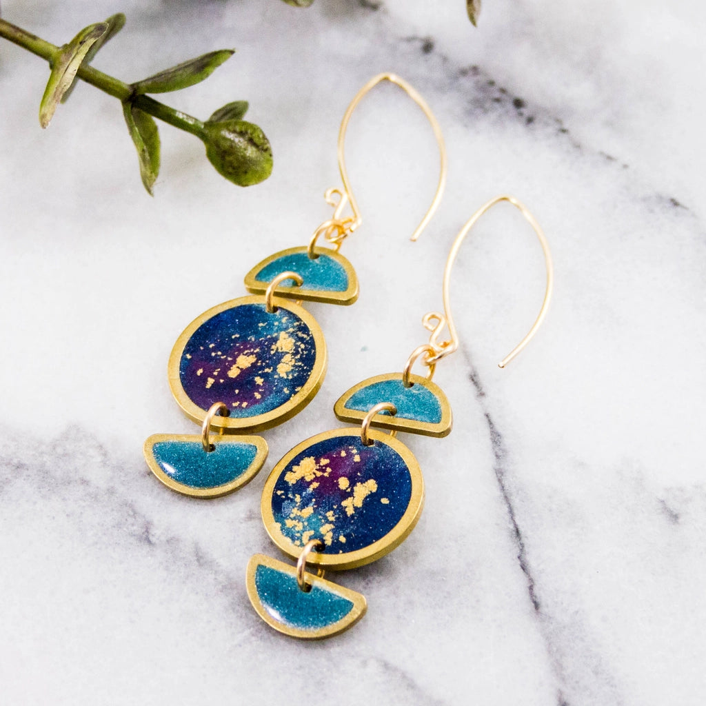 Stacked Moon Galaxy Brass Earrings