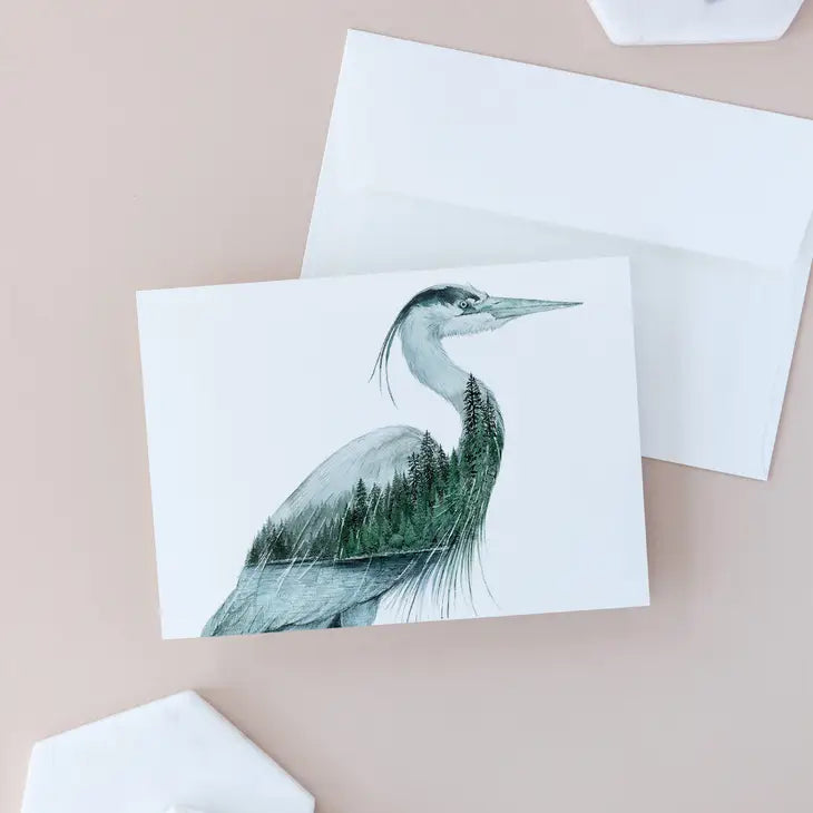 Standing Still - Great Blue Heron - Watercolur Greeting Card | Elena Markelova