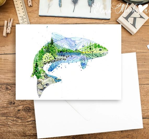 Steelhead Salmon - Watercolur Greeting Card | Elena Markelova