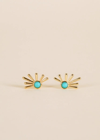 Turquoise - Gold Sun Ray Stud Earrings | JaxKelly