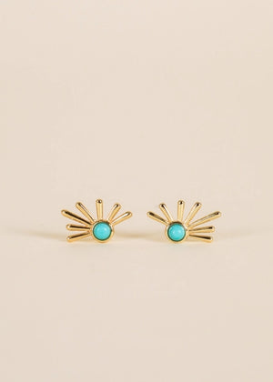 Turquoise - Gold Sun Ray Stud Earrings | JaxKelly