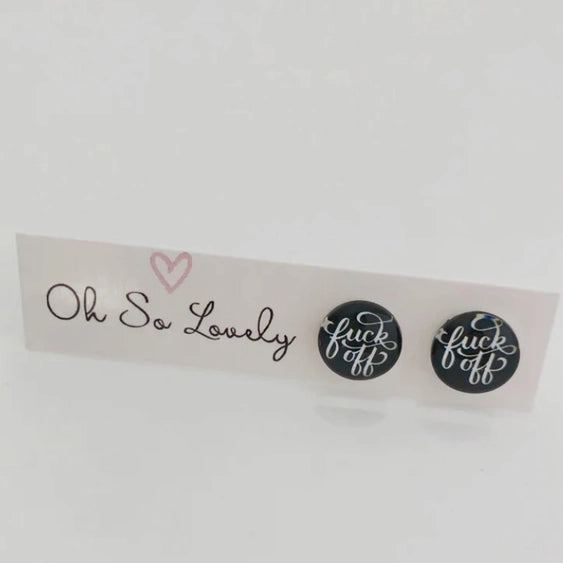 Fuck Off | Swear Word Glass Stud Earrings