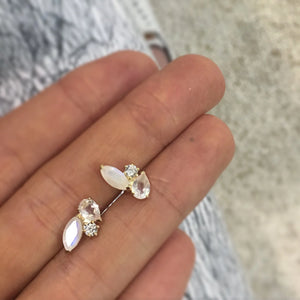 Sweet Pea - Rainbow Moonstone, Rose Quartz & Diamond Stud Earrings | La Kaiser