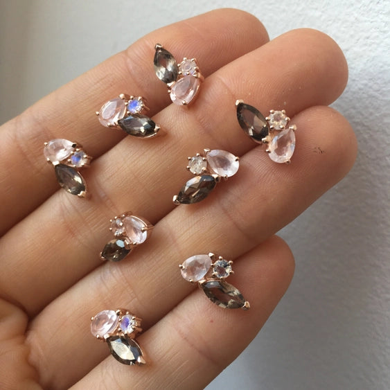 Sweet Pea - Rose Gold Smoky Quartz & Moonstone Stud Earrings | La Kaiser