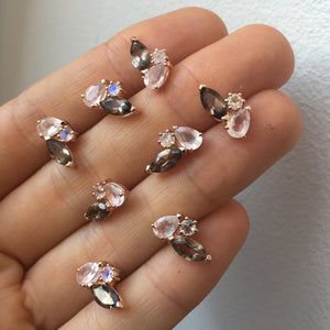 Sweet Pea - Rose Gold Smoky Quartz & Moonstone Stud Earrings | La Kaiser