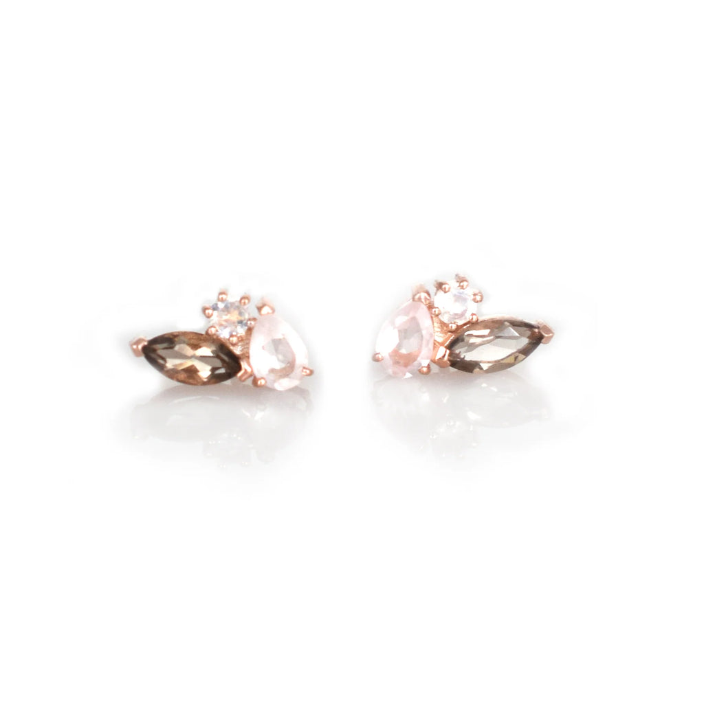 Sweet Pea - Rose Gold Smoky Quartz & Moonstone Stud Earrings | La Kaiser