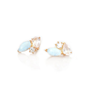 Sweet Pea - Rainbow Moonstone, Rose Quartz & Diamond Stud Earrings | La Kaiser