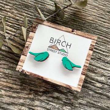Teal Birds | Wooden Stud Earrings