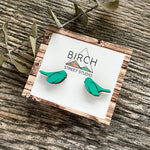Teal Birds | Wooden Stud Earrings