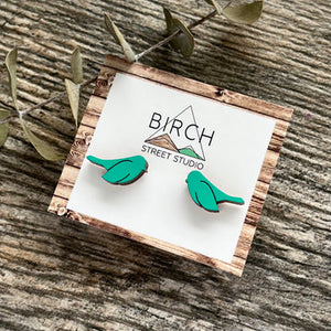 Teal Birds | Wooden Stud Earrings