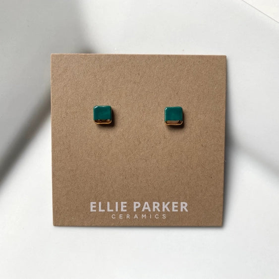 Teal Geometric Ceramic Square Stud Earrings | Ellie Parker