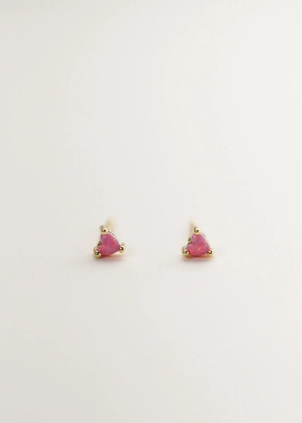 Pink Opal | Tiny Heart Gold Earrings