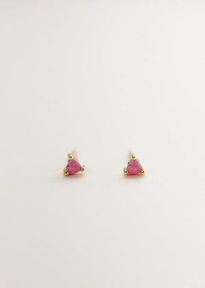 Pink Opal | Tiny Heart Gold Earrings