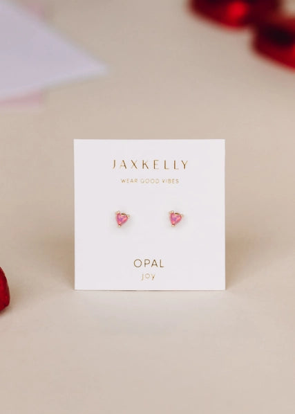 Pink Opal | Tiny Heart Gold Earrings