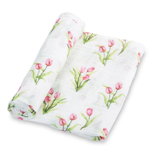 Tulip Garden Muslin Swaddle Blanket | LollyBanks