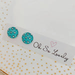 Turquoise with White Hearts | Glass Stud Earrings