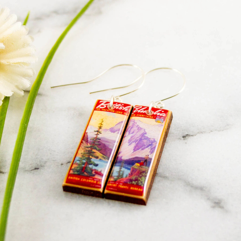 Vintage British Columbia Poster Rectangle Earrings