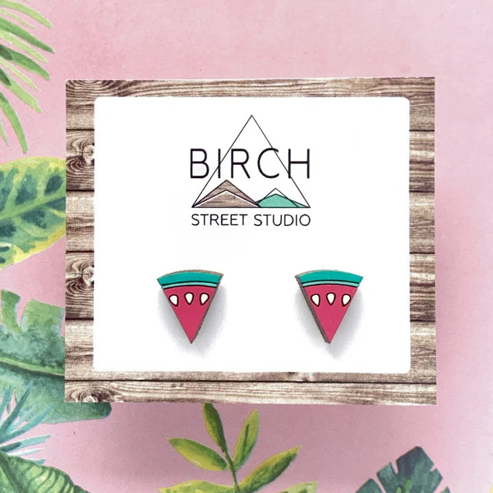 Watermelon | Wooden Stud Earrings