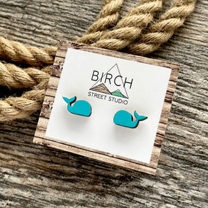 Blue Whale - Wooden Stud Earrings | Birch Street Studio