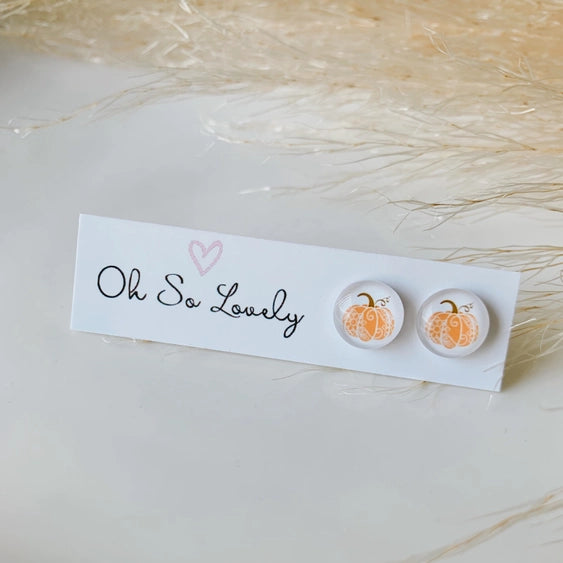 Whimsy Pumpkin | Glass Stud Earrings