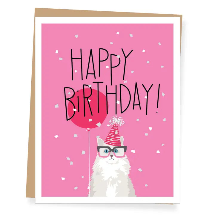 White Cat Pink Balloon - Greeting Card | Apartment 2 Cards