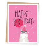 White Cat Pink Balloon - Greeting Card | Apartment 2 Cards