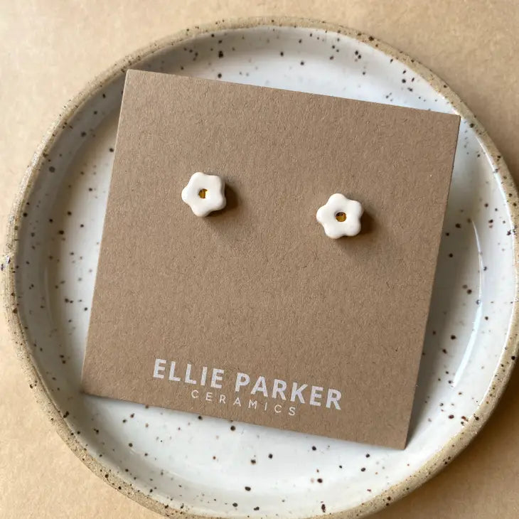 White Ceramic Flower Stud Earrings | Ellie Parker