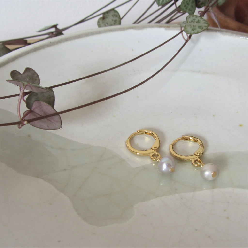 White Pearl - Huggie Earrings | Over The Moon