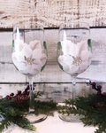 White Poinsettia - Stemmed Hand Painted Wine Glass | CC Crafts