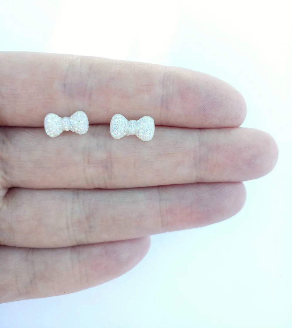 White Sparkle Bow - Metal Free Hypoallergenic Earrings | Pretty Ears