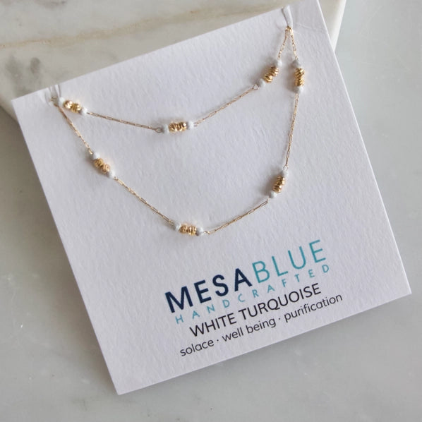 White Turquoise - Round Beaded Necklace | Mesa Blue