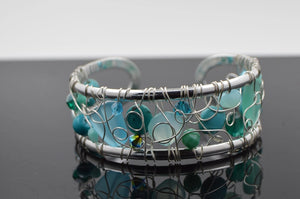 Modern Wire Woven Crystal & Gemstone Cuff Bracelet | Whitelotus Design