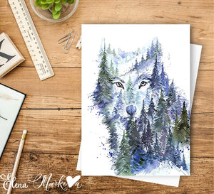 Young Wolf - Watercolur Greeting Card | Elena Markelova
