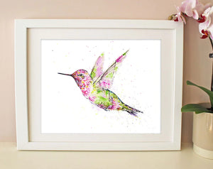 Anna's Hummingbird - Floral Watercolor Art Print | Elena Markelova