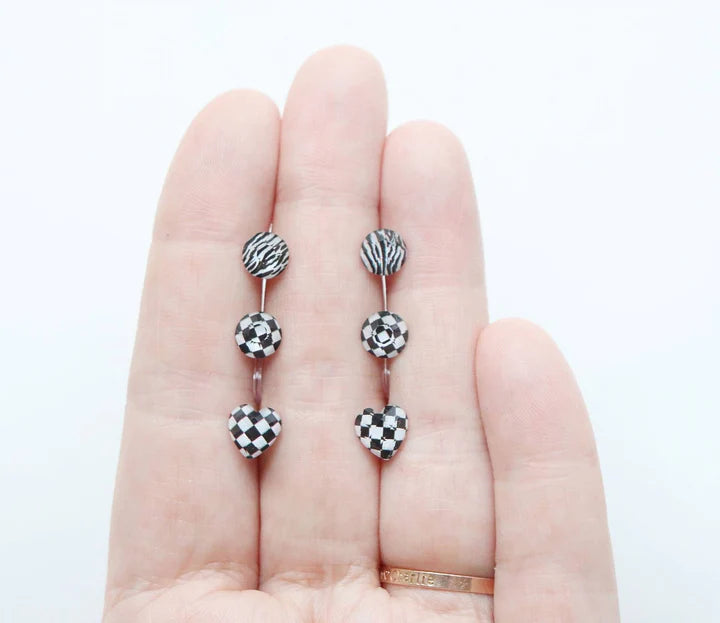 Black & White Checkered - Metal Free Hypoallergenic Earrings | Pretty Ears