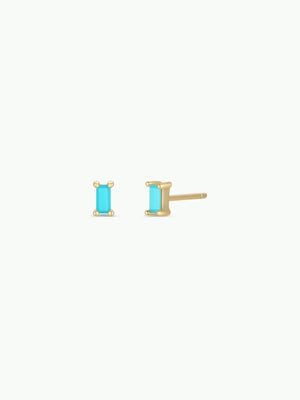 Turquoise Baguette | Gold Stud Earrings