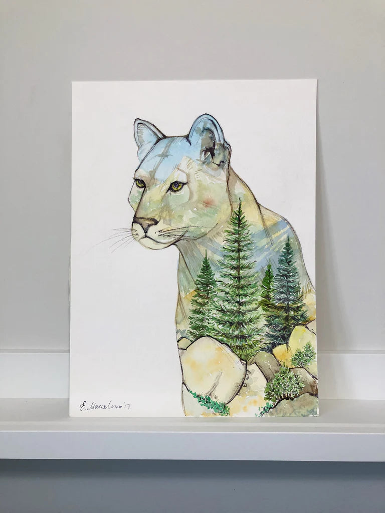 Big Mountain Cat | Cougar Watercolor Art Print